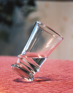 Tilted glass of water